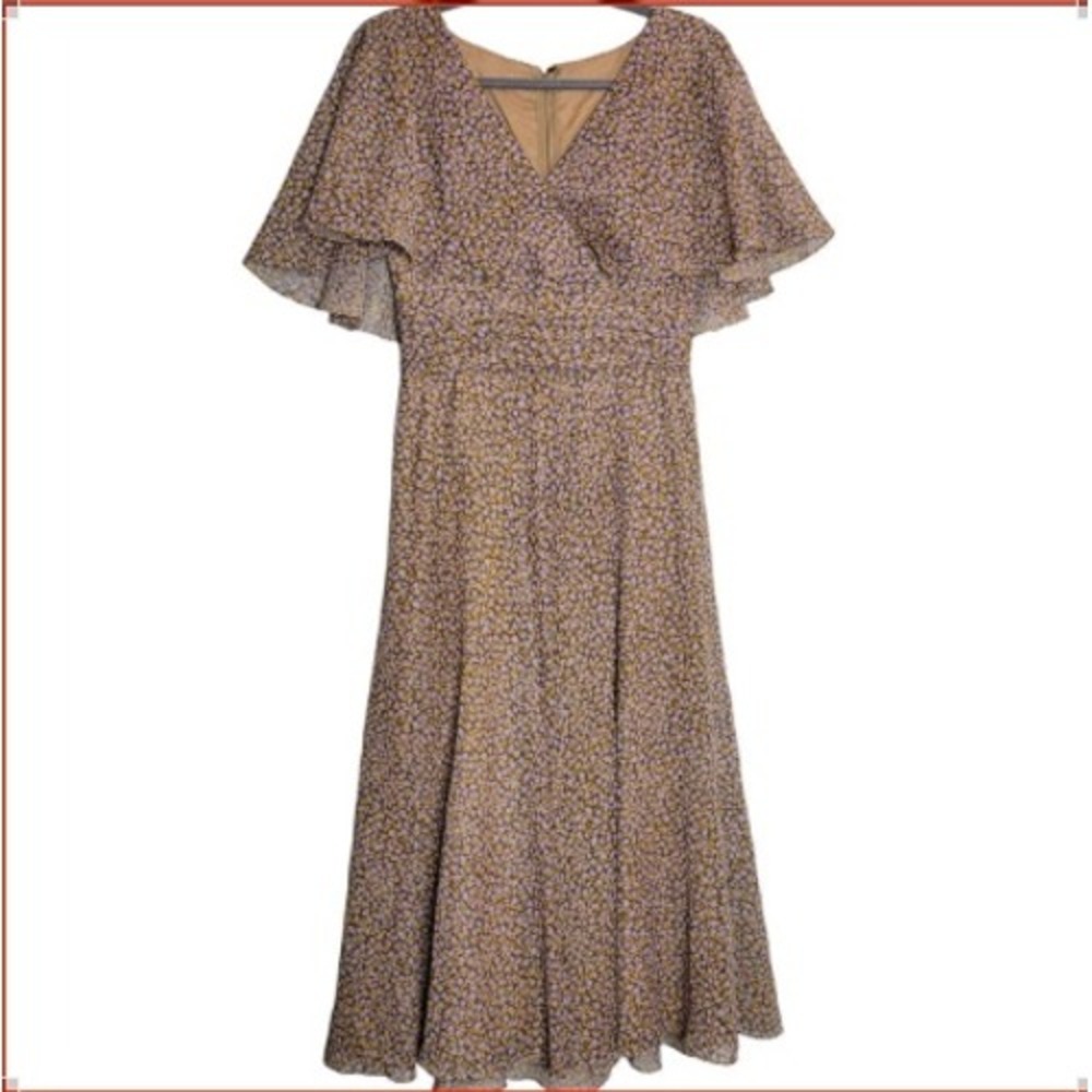 Miss Elliette California Vintage 70s Floral Flutter Sleeve Maxi Dress Purple 10